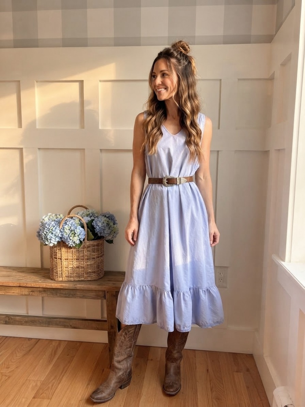 April Cornell Pale Blue Midi Dress with Ruffle Hem XL